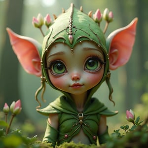 An ultra hd detailed, stunning, hyper realistic woodland child flower elf, large eyes ultra detailed fantasy,green and pink pastel colors, intricate realistic fantasy, so cute, airbrush digital art, by Fateline, ( ultra realistic, 5d, really realistic, ultra-realistic, style raw, sharp focus, hyperrealism, photorealistic, 16k, unreal engine