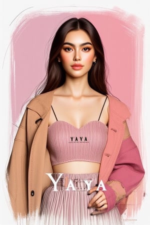 Minimalist painterly illustration of a stunning yaya, wearing casual modern clothing, on her top is written "YAYA" with underneath the text "MINIMALIST REALISTIC ILLUSTRATIONS", highly detailed, crisp linework, colorful, single gradient colored background