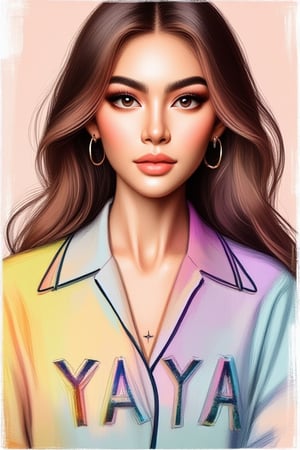 Minimalist painterly illustration of a stunning yaya, wearing casual modern clothing, on her top is written "YAYA" with underneath the text "MINIMALIST REALISTIC ILLUSTRATIONS", highly detailed, crisp linework, colorful, single gradient colored background