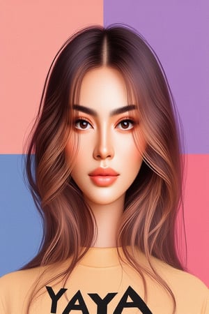 Minimalist painterly illustration of a stunning yaya, wearing casual modern clothing, on her top is written "YAYA" with underneath the text "MINIMALIST REALISTIC ILLUSTRATIONS", highly detailed, crisp linework, colorful, single gradient colored background