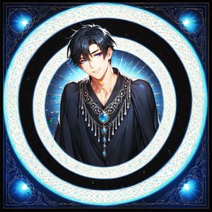 jirai,1boy,lying,black hair,beautiful detailed eyes,charming eyes,full body,short bangs,handsome face,pointed face,smile,ornate background,ornate clothes,(true beautiful: 1.2), sense of depth, (true beautiful: 1.2),score_9, score_8_up, score_7_up, score_6_up,very aesthetic, ultra detailed face, anime,
