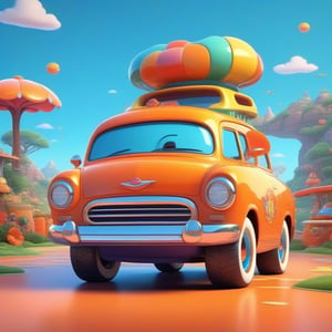 cartoon car, related scenery, single color background, bursting with positive energy, laughing, Funny, Telling jokes, full body, 8k, 2000s (style), Photo, 3d render, (best quality, masterpiece, ultra-detailed, 8K), hyper-detailed, detailed, photo, highly detailed, colorful, 3d toon style, perfect body and head ratio, beautifully shaped lips, Soft lighting highlights, scenery and character size perfect ratio, full body, more detail XL,cute cartoon