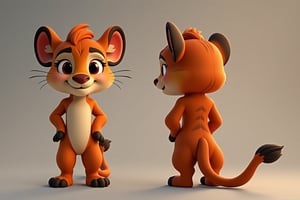 Beauty, 3D render, play of shadow and light. Cute cartoon character of leapard , Disney style, character sheet, front view, half-side view, half-back view
