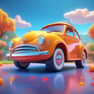 cartoon car, related scenery, single color background, bursting with positive energy, laughing, Funny, Telling jokes, full body, 8k, 2000s (style), Photo, 3d render, (best quality, masterpiece, ultra-detailed, 8K), hyper-detailed, detailed, photo, highly detailed, colorful, 3d toon style, perfect body and head ratio, beautifully shaped lips, Soft lighting highlights, scenery and character size perfect ratio, full body, more detail XL,cute cartoon