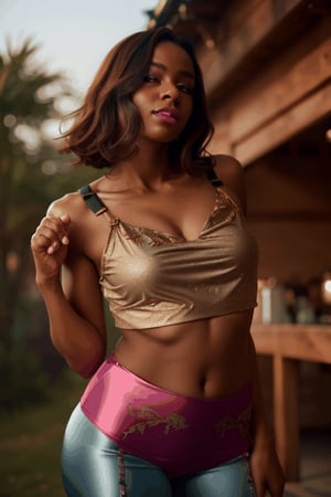   Stable_Yogis_PDXL_Positives,  
Photo-shoot, of a sexy young beautiful  Burundian model with Toned core and legs body ,  Bright pink lips makeup style ,  Loose layered curls hairstyle , Auburn brown hair_color , Gold bangle with engraving ,  wearing Mesh with floral applique and satin ribbon ties blouse, Drawstring pants ,  open-air yoga pavilion , shot with Leica M-A (Typ 127) Film camera,  ambient lighting , dynamic angle, cinematic, Depth of field, bokeh, best_quality, cinematic, light particles, highly_detailed, very_aesthetic, beautiful_and_aesthetic, top_quality, hyperrealistic, photorealistic, ultra detail, curves, sexy,  Ultra realistic, masterpiece. 8k, HDR,absurd_res, hi_res, detailed face, highly detailed, very aesthetic, Cinematic, absurdres, RAW, source_photo, high quality photography, ,realistic, real life,