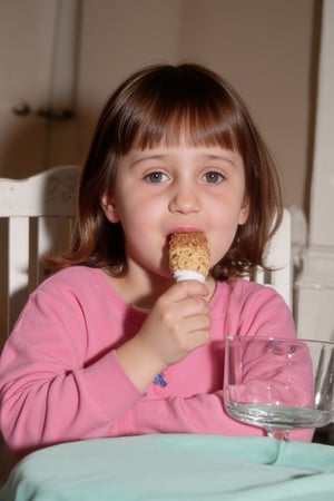 9 years old. brown hair, matilda eating ice cream