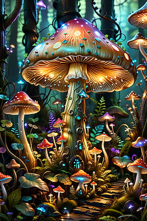 more detail XL, mysteious glowing mushroom, whimsical, fantasy style