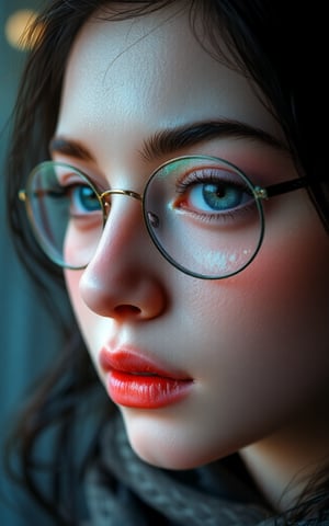 hyperrealistic digital painting by Jeremiah Ketner and Charlie Bowater and Stanley Artgerm and Thomas Saliot and J. Scott Campbell, shallow depth of field, bokeh, incredibly detailed, real, lifelike face, realistic anime, glasses,Enhanced all