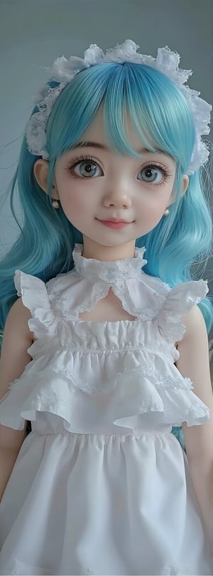 best quality, a girl, multicolored blue hair,white ruffle dress, insanely detailed eyes,
pcv figure,