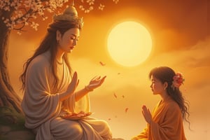 At that time, the Brahmin girl looked at his face with admiration. He recited to himself: The Buddha is called the Great Enlightenment and possesses all wisdom. If, while still alive, after my mother's death, Huan came to ask the Buddha, she would surely know where she was. At that time, the Brahmin girl wept for a long time and looked at the Tathagata in love. Suddenly I heard a voice in the air saying: Weeping saint, do not be sad, I will show you where your mother is. The Brahmin girl put her palms together and raised her hands to the sky, and Bai Kong said, "What kind of divine virtue is this? It forgives my worries." Ever since I lost my mother, I have been thinking about my love day and night, but there is nowhere I can ask to know about my mother's world. There was a voice in space and time, and he reported to the girl again and said: I am the one you are looking at. In the past, King Tathagata Enlightenment Flower Concentration Self-Available saw you remembering your mother, which is twice the number of ordinary sentient beings, so I came to tell you.