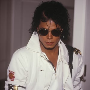 Michael Jackson white hoodie and sunglasses 