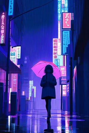 score_9, score_8_up, score_7_up,  source_anime, masterpiece, detailed, best quality, 1girl, perfect anatomy, perfect hands, perfect fingers, BREAK,
a cute girl walking silently, in a modern city, raining, holding umbrella, looking to the ground, daily outfit, neon buildings, detailed face,  lateral light, BREAK,
full body,  scenery, low angle, best illumination,neon lights, raindrops, lonely atmosphere, dal-8,BREAK