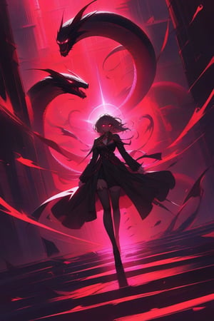 masterpiece,detailed, best quality, 1girl, BREAK, 
a demon girl elegantly walks, commanding an intimidating snake with glowing eyes and teeth , snake:1.8, mysterious environment, wind, detailed face, BREAK,
full body, focus on the girl, dramatic angle, impressing illumination