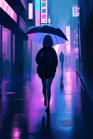 score_9, score_8_up, score_7_up,  source_anime, masterpiece, detailed, best quality, 1girl, perfect anatomy, perfect hands, perfect fingers, BREAK,
a cute girl walking in a modern city silently, raining, holding umbrella, daily outfit, neon buildings, detailed face,  lateral light, BREAK,
full body,  scenery, cinematic angle, best illumination,neon lights, raindrops, lonely atmosphere, dal-27,BREAK