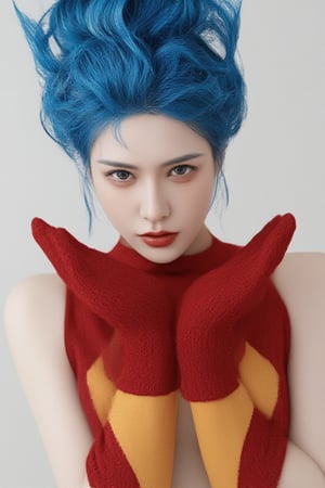 angry girl, blue hair, superhero look, marvel