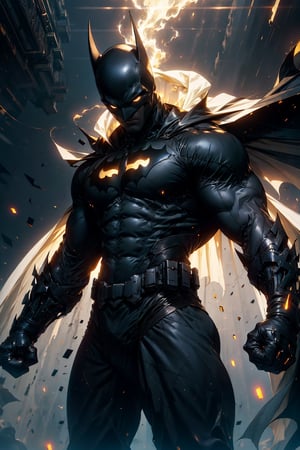 “Generate a tensor art version of Batman. Focus on his silhouette with sharp, angular lines. Highlight his cape with flowing, geometric shapes. Use dark tones—black, grey, and subtle blues. Include a minimalist Gotham skyline in the background with simple, abstract shapes. The bat symbol on his chest should stand out with clean lines. Use light and shadow contrast to add depth.”