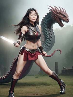 Shin Min-A as a girl warrior fighting a dragon