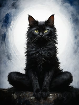 very cute black cat meditating with a vastness of wonder showing behind, insane clarity.