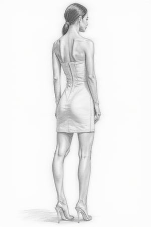 woman, dress, pencil drawing