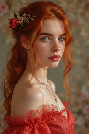 girl, dress made of strawberry, ethereal, handsome, red hair, d & d, fantasy, intricate, elegant, highly detailed, digital painting, artstation, concept art, matte, sharp focus, illustration, art by artgerm and greg rutkowski and alphonse mucha