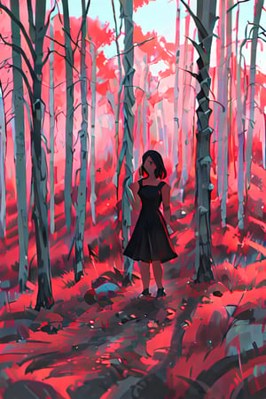 girl, dress, forest, early morning, foggy, Style of Atey Ghailan