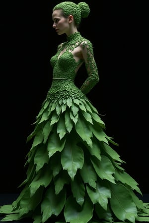 girl, dress made of green leaves, inset black background, character concept, trending on pixiv, Artstation, Kamen Rider, insane, photorealistic