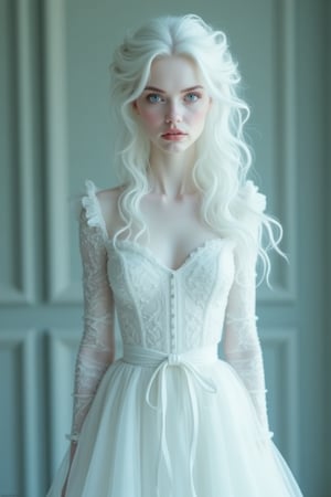 woman, albino, white hair, dress