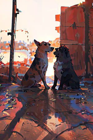 dog, sitting, outdoors, Style of Atey Ghailan