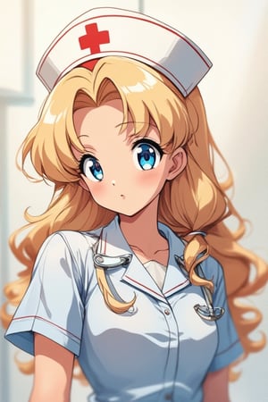 masterpiece, Best quality, 1 girl, blue eyes, blonde hair,nurse, anime mo artstyle