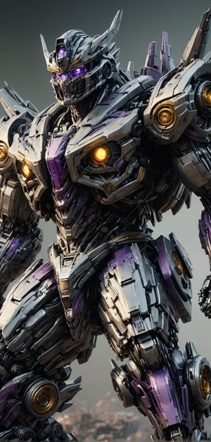 (extremely detailed 4k wallpaper), a medium full body photo of Trypticon transformer,intricate, highly detailed, dramatic, in Trypticon transformer costume,screaming, golden accents, decepticon, supreme, powerful, undefeated, chrome armor, bright chrome body, purple glowing eyes. Shoulder cannon (rail gun), (((zoomed out))),TransformersStyle