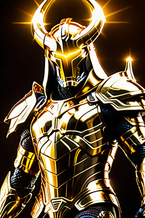 Heimdall, Marvel Comics, Protector, Elite, Warrior, Golden God, Gold Knight, Gold Helmet, Helmet with horns, Cybernetic bodysuit, yellow lights, highly detailed, 8K, HDR, Masterpiece, hyper-detailed, cgi, intricate design, cyborg, Asgrardian, Watcher, long chrome sword with intricate design engraved, supreme power, loyal servant, bright gold eyes,LegendDarkFantasy