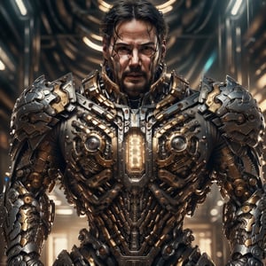 keanu reeves as Optimus Prime, head is Keanu Reeves, realistic, detailed, ultra detailed realistic illustration, detailed face, top_half body view, backlit, glamour, shimmer, shadows, strokes, smooth, ultra high definition, 8k, unreal engine 5, ultra sharp focus, highly detailed, vibrant, cinematic production character rendering, very high quality model, top_half body view, hyper detailed photography, soft light, ultra detailed, immensely attractive, detailed face, detailed eyes, gold accents, (black armor), TransformersStyle,mech4rmor,(glowing:0.6),(close up view), realistic face , keanu reeves with beard,