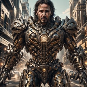 keanu reeves as Optimus Prime, head is Keanu Reeves, realistic, detailed, ultra detailed realistic illustration, detailed face, top_half body view, backlit, glamour, shimmer, shadows, strokes, smooth, ultra high definition, 8k, unreal engine 5, ultra sharp focus, highly detailed, vibrant, cinematic production character rendering, very high quality model, top_half body view, hyper detailed photography, soft light, ultra detailed, immensely attractive, detailed face, detailed eyes, gold accents, (black armor), TransformersStyle,mech4rmor,(glowing:0.6),(close up view), realistic face , keanu reeves with beard,