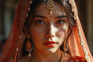  Masterpiece, very detailed CG unified 8k wallpaper, best quality, movie lighting, detailed background, beautiful right eye pupil, very delicate beautiful, beautiful and detailed eye descriptions, ultra-detailed, masterpiece, facing at the camera, high resolution, ultra-detailed. An ethereal Indian girl dressed in a traditional Shalwar, exuding charm and beauty as she poses confidently like a professional model. Her lovely figure and flirty facial expression add a touch of playful elegance, with romantic lighting that highlights her stunning features. The background is softly blurred with a rich bokeh effect, giving a dreamlike quality to the scene, captured with ultra high-definition clarity.  Canon EOS R5, 50mm prime lens, ISO 100, f/1.8 aperture, 1/250s shutter speed.