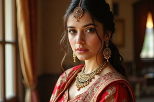  Masterpiece, very detailed CG unified 8k wallpaper, best quality, movie lighting, detailed background, beautiful right eye pupil, very delicate beautiful, beautiful and detailed eye descriptions, ultra-detailed, masterpiece, facing at the camera, high resolution, ultra-detailed. An ethereal Indian girl dressed in a traditional Shalwar, exuding charm and beauty as she poses confidently like a professional model. Her lovely figure and flirty facial expression add a touch of playful elegance, with romantic lighting that highlights her stunning features. The background is softly blurred with a rich bokeh effect, giving a dreamlike quality to the scene, captured with ultra high-definition clarity.  Canon EOS R5, 50mm prime lens, ISO 100, f/1.8 aperture, 1/250s shutter speed.