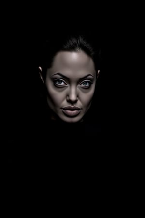 (Ebony  Angelina Jolie), symmetrical african female portrait, beautiful makeup, full tattooed, black background, side soft light, highly detailed, melancholic, masterpiece Photography in the style of Oleg Dou, soft light hyper clean photography, (((Oleg Dou photography style)))