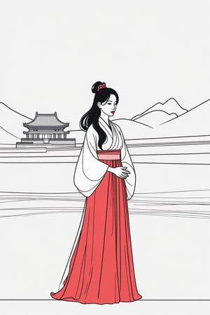 best quality , masterpiece ,(ultra detailed), (highres),1girl,solo,Wearing traditional Korean hanbok,
Standing with Gyeongbokgung Palace in the background,minimalist_line_style