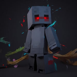 Create minecraft creepy pasta legend character null in blocky style.in dark theme.