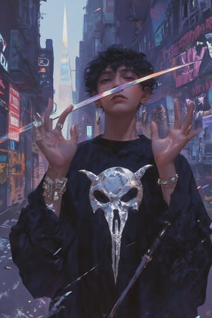 Touji_Fushiguro stands confidently in an urban alleyway, surrounded by graffiti-covered walls that reflect a vibrant street culture. His black hair is short, with hair between his eyes and bangs framing his determined expression. He has black eyes and black sclera, enhancing his tough demeanor. Dressed in stylish streetwear, he displays various American gang signs with his hands, exuding an air of authority and coolness. The scene captures the gritty atmosphere of the city at dusk, with neon lights casting a colorful glow around him. His stance is relaxed yet assertive, embodying the spirit of street culture as he prepares to engage with those around him, amplified by aid291 and ruanyi0961. ((, aid291, touji_fushiguro, black hair, black eyes, short hair, hair between eyes, bangs, touji_fushiguro, black hair, black eyes, short hair, hair between eyes, bangs, monster, cursed spirit, touji_fushiguro, black hair, black eyes, short hair, hair between eyes, bangs, colored sclera, black sclera, ruanyi0961,desert,outdoors,pyramid, Sci-fi Environments, iaidou,weapon, katana, holding sword, ready to draw, sheathed, unsheathing, scabbard,)),glow_skin,iridescent skin,oily skin,portrait