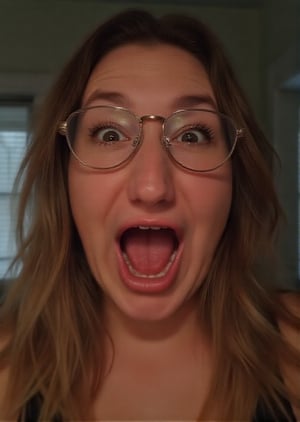 WOMAN, NERDY GLASSES, SCREAMING, TONGUE OUT, 