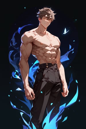 ((score_9, score_8_up,score_7_up)),, high quality eyes, best quality, masterpiece, absurdres, very aesthetic, Expressiveh, (casual fit, looking at viewer,,pants,tall,standing,, Perfect anatomy, detailed body, small waist, lean, thick body, muscular, male, big pectorals,), BREAK, anatomically correct hands, highres, best quality, Expressiveh, concept art, dark theme,1boy, male focus, solo,hair between eyes, SoumaHiro, HiroFinale, brown hair, brown eyes,tan_skin