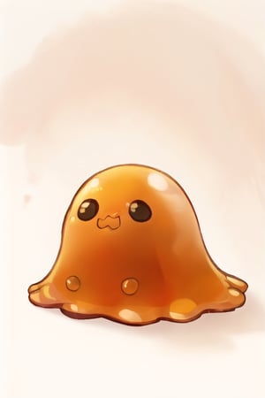 A close-up shot of a small, rounded blob of bright orange slime, with subtle texture and sheen, sits atop a white surface. The soft focus background allows the vibrant slime to take center stage. Natural light casts a warm glow, accentuating its creamy color. The slimy mass appears almost alive, as if it might squirm off-camera at any moment.