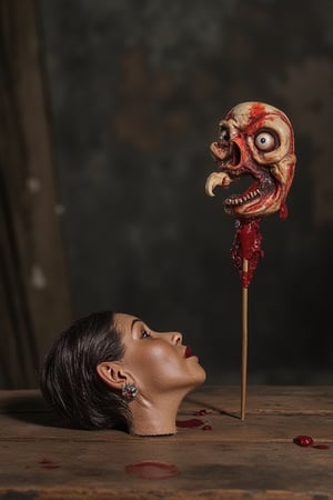 SUPERNATURAL bloody  head sad women on table,shadowpuppet