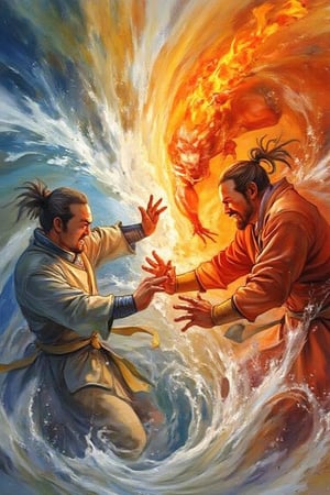 2 kungfu masters attack blind man. Kung fu master use power of water and fire from hands,bukukomik