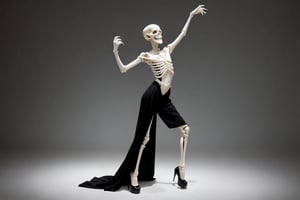 A skeleton dancing comically with a girl, halloween