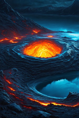 A realistic photo of a lava lake