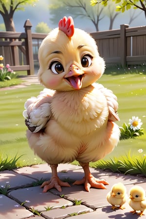 
 baby chicken enjoying springtime, (((masterpiece))),(best quality)