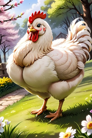 
 happy chiken enjoying springtime, (((masterpiece))),(best quality)