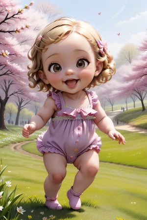 
 happy baby chic enjoying springtime, (((masterpiece))),(best quality)