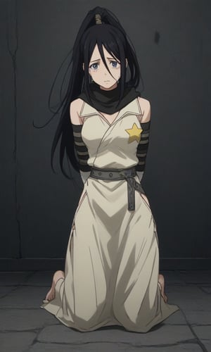 
,crying,
,(arms behind back:1.4),(kneeling:1.4),
score_9, score_8_up, score_7_up, BREAK, source_anime,rating_safe, best quality, masterpiece,
Tsubaki Nakatsukasa,long hair, black hair, blue eyes, high ponytail, ninja, scarf, sleeveless, arm warmers, fur trim, belt, long skirt, side slit, single thighhigh, star (symbol)